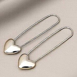 Sterling Silver Heart Safety Pin Earrings